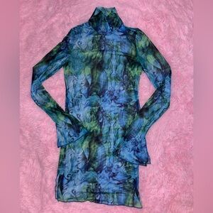 Colorful Long Sleeve Sheer Dress - Size Large